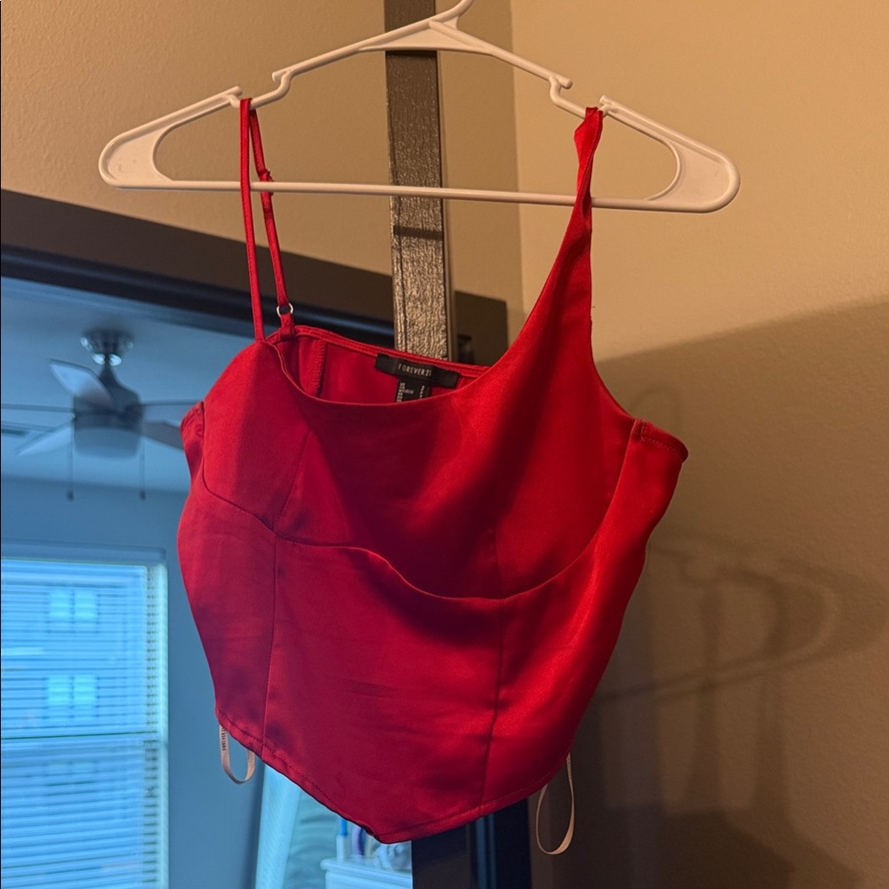 Forever 21 Red Satin Cami Crop Top